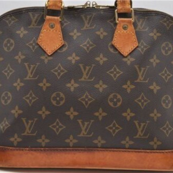 Vintage Louis Vuitton Alma Monogram Logo Leather Handbag Satchel Brown Tan Gold - Picture 14 of 14